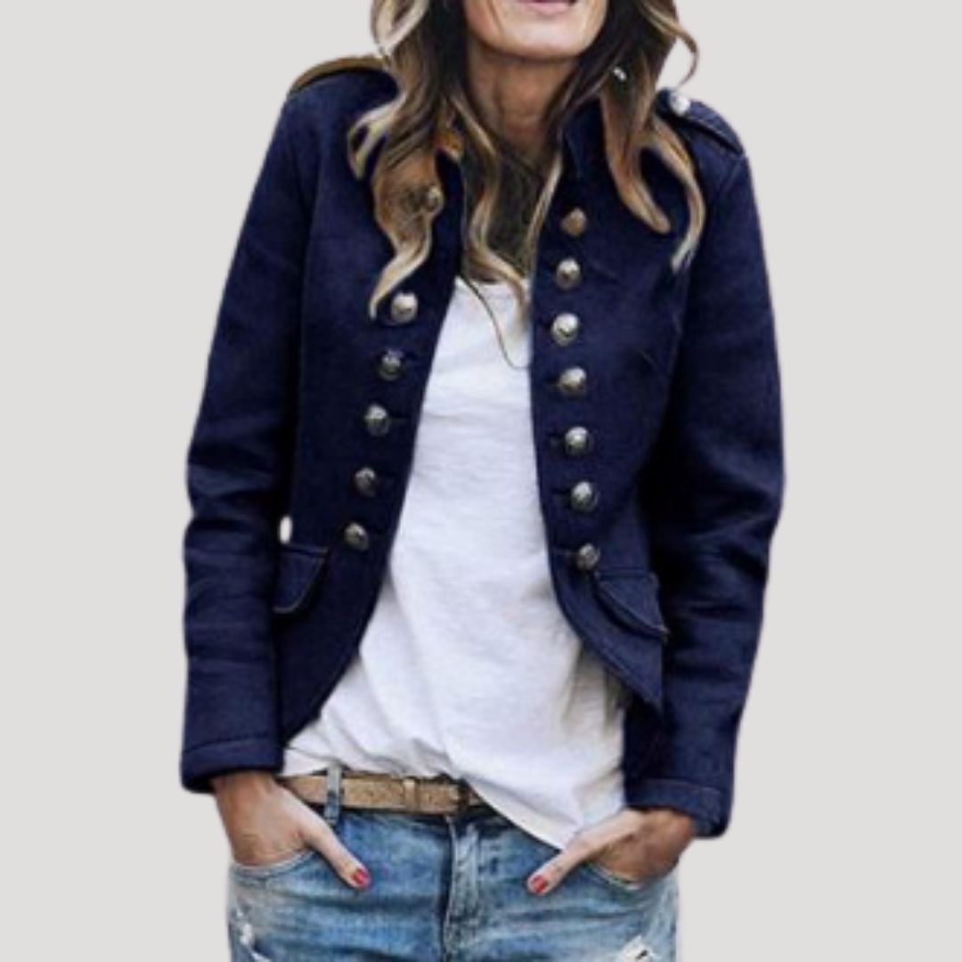Giacca blazer in misto lana stile militare da donna