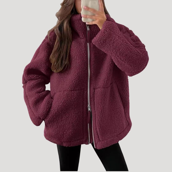 Giacca in pile teddy da donna con zip, soffice e calda per l'inverno