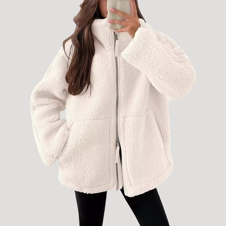 Giacca in pile teddy da donna con zip, soffice e calda per l'inverno