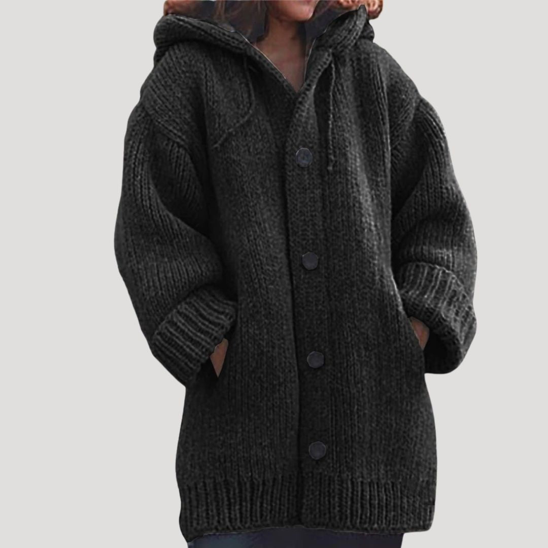 Cappotto in lana lavorato a maglia chunky da donna