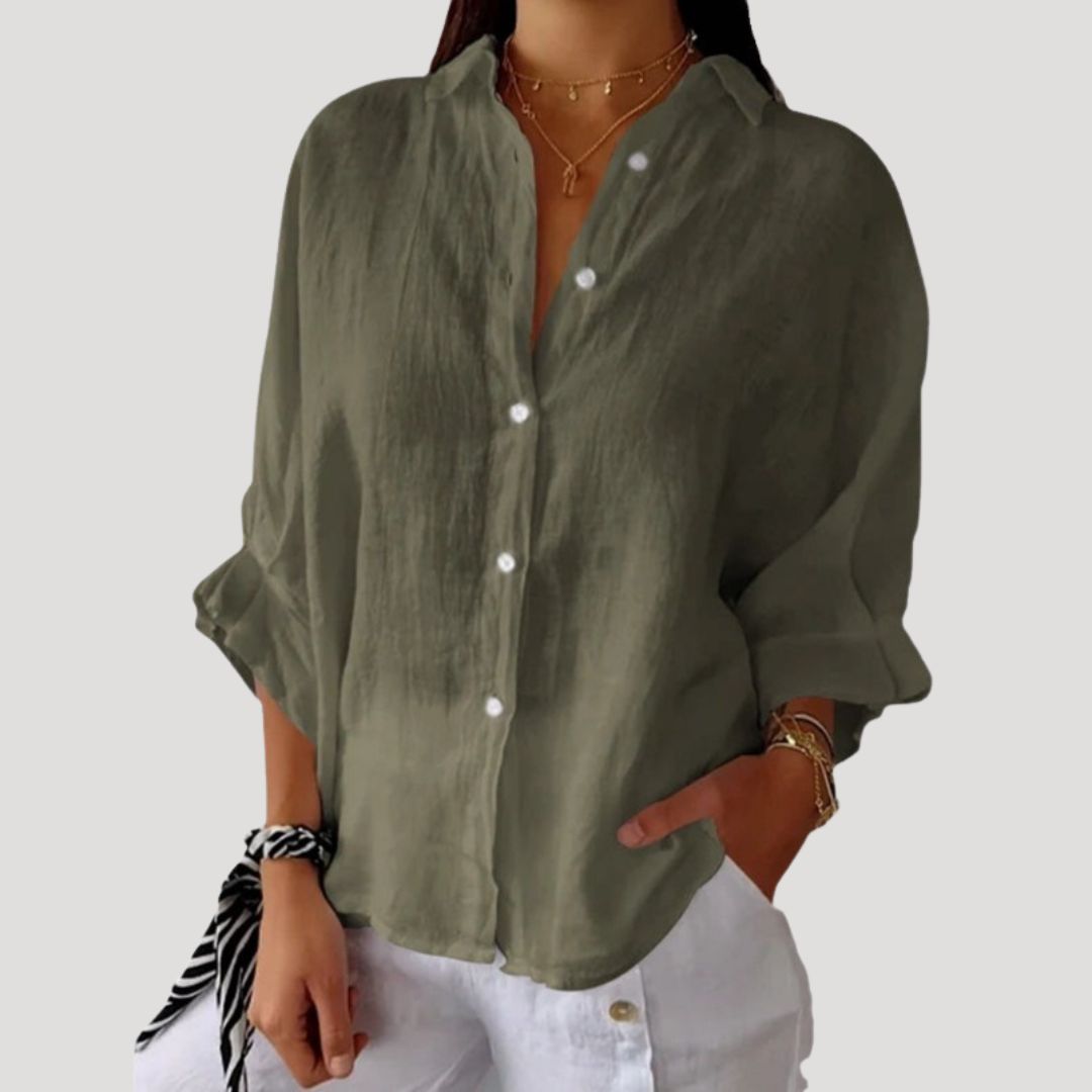 Camicia blusa in lino a maniche lunghe per donna