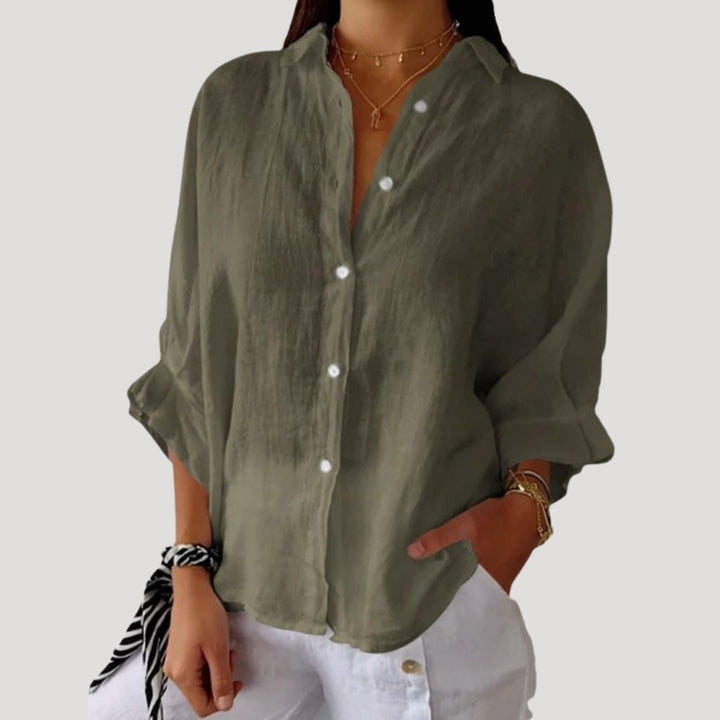 Camicia blusa in lino a maniche lunghe per donna