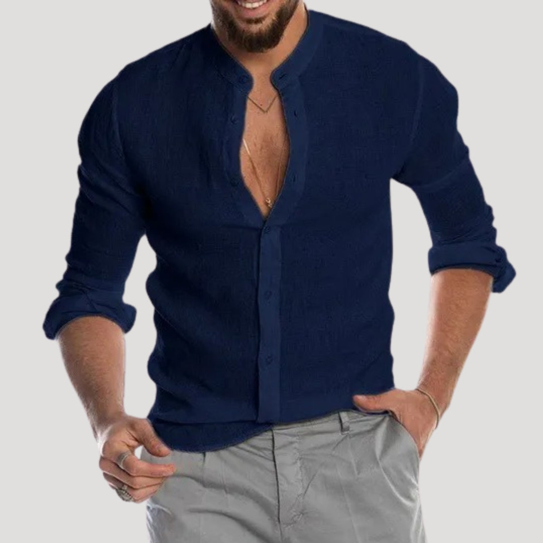 Camicia casual a maniche lunghe con colletto nonna da uomo