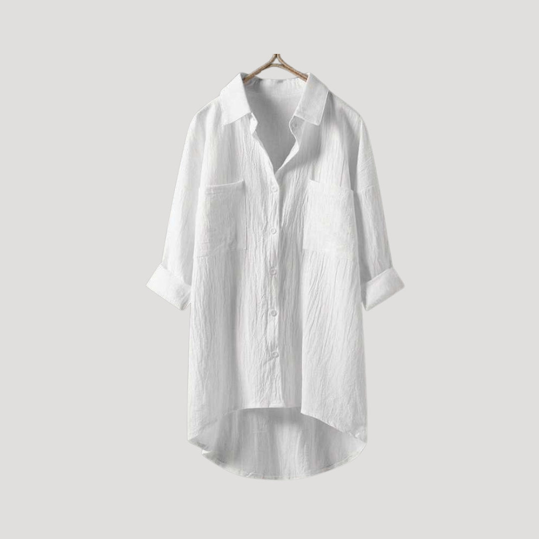 Camicia blusa lunga oversize con bottoni e colletto da donna