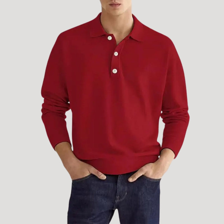 Maglione polo a maniche lunghe da uomo – top in maglia di cotone