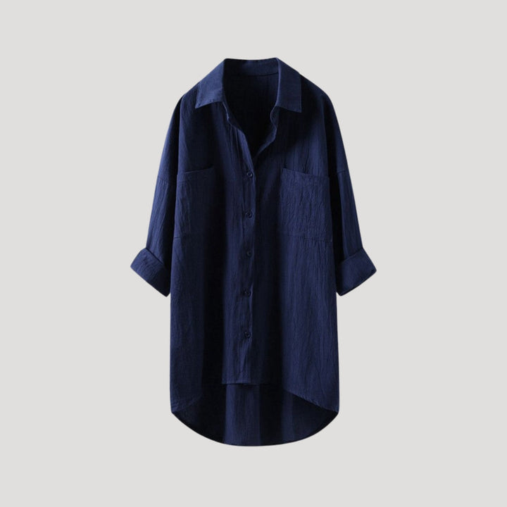Camicia blusa lunga oversize con bottoni e colletto da donna