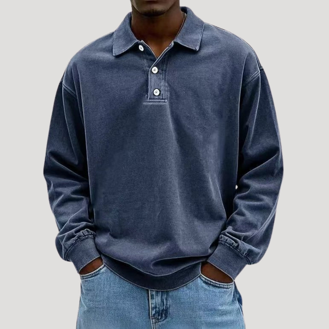 Polo a maniche lunghe da uomo in cotone spazzolato