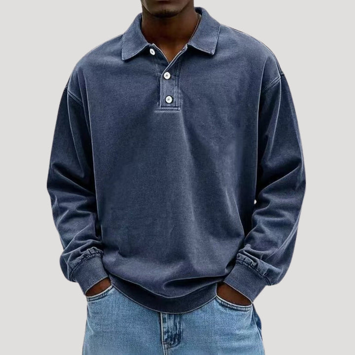 Polo a maniche lunghe da uomo in cotone spazzolato