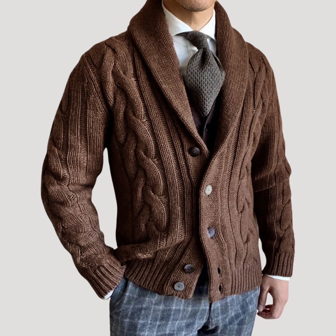 Cardigan in lana con collo sciallato da uomo