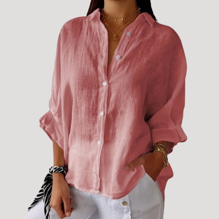 Camicia blusa in lino a maniche lunghe per donna
