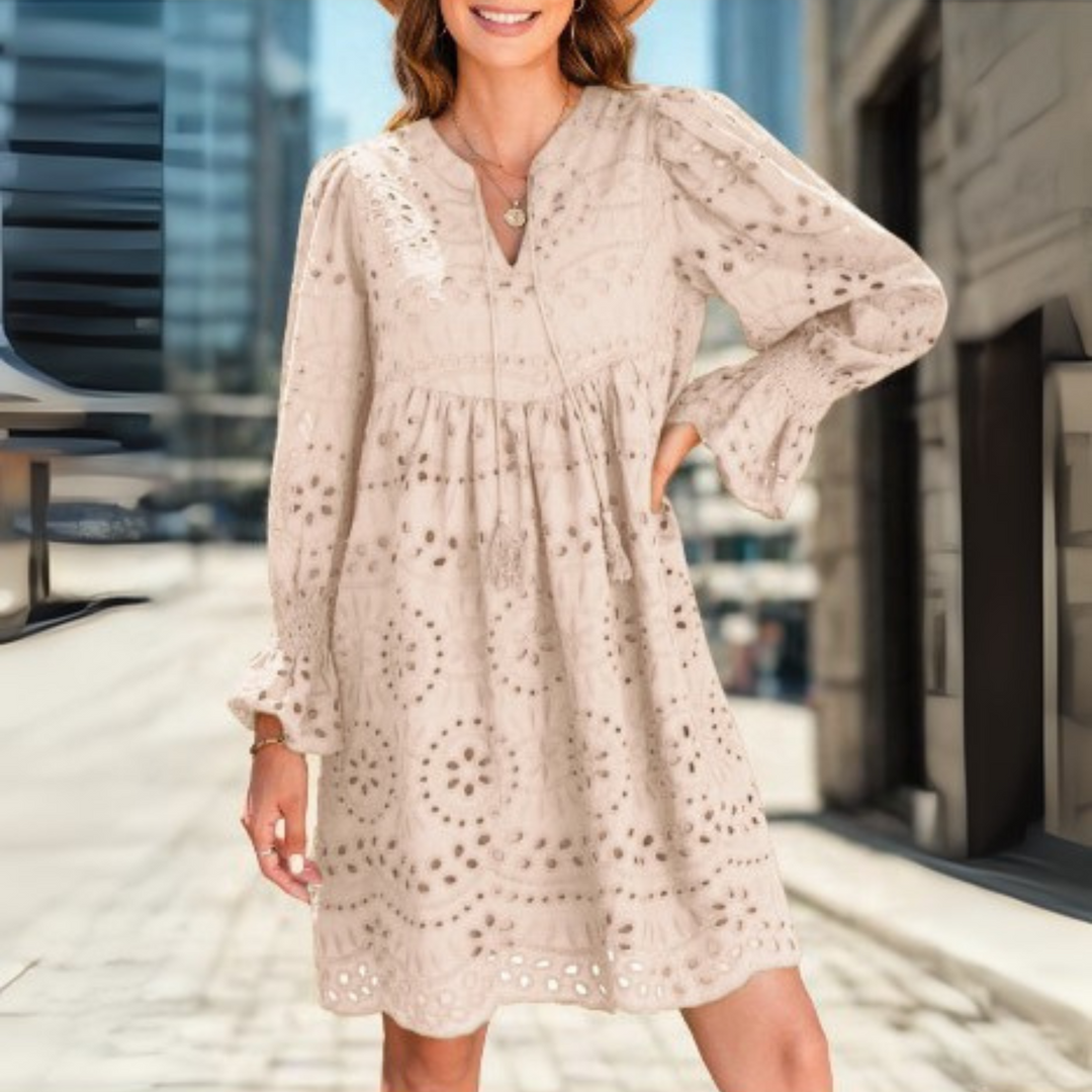 ANIM™ - Classy Tassel V-Neck Long Sleeve Mini Dress