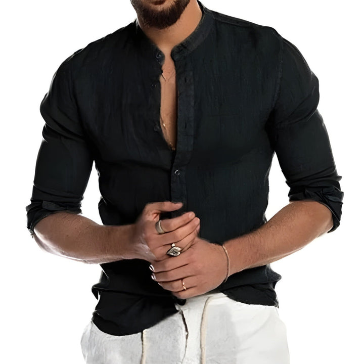 Camicia casual a maniche lunghe con colletto nonna da uomo