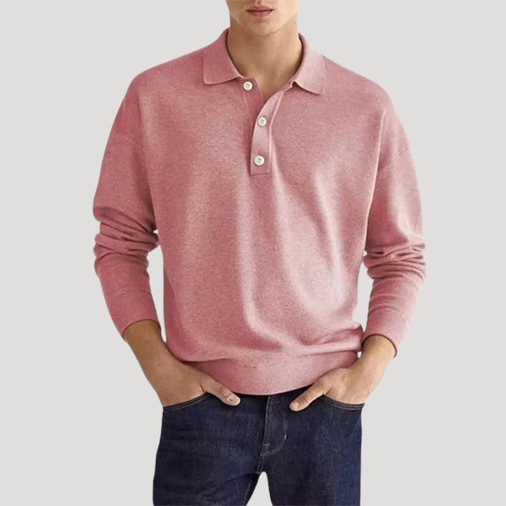 Maglione polo a maniche lunghe da uomo – top in maglia di cotone