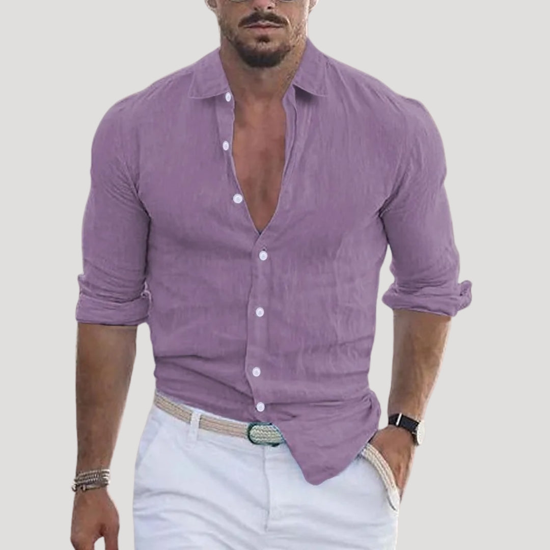 Camicia casual in lino a maniche lunghe da uomo