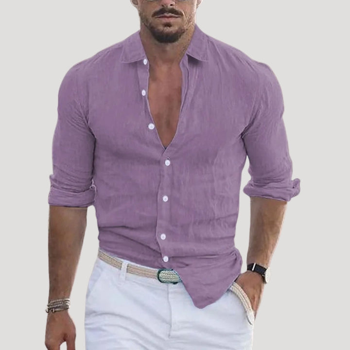 Camicia casual in lino a maniche lunghe da uomo