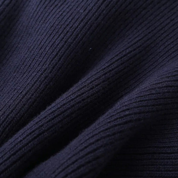 Cardigan a maglia navy da donna con rifiniture in denim