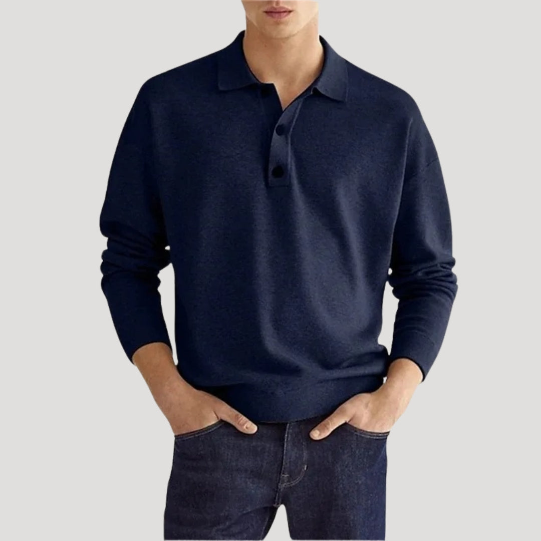Maglione polo a maniche lunghe da uomo – top in maglia di cotone