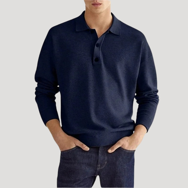 Maglione polo a maniche lunghe da uomo – top in maglia di cotone