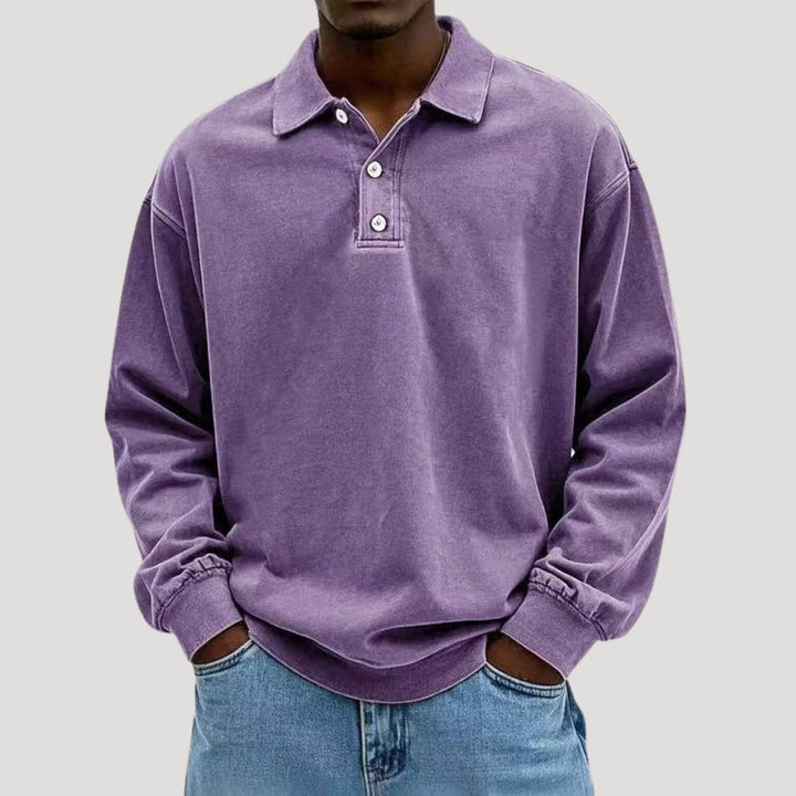 Polo a maniche lunghe da uomo in cotone spazzolato