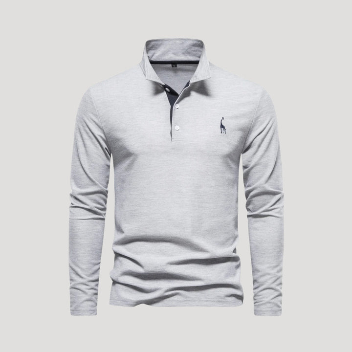 Polo in cotone ricamata a maniche lunghe da uomo