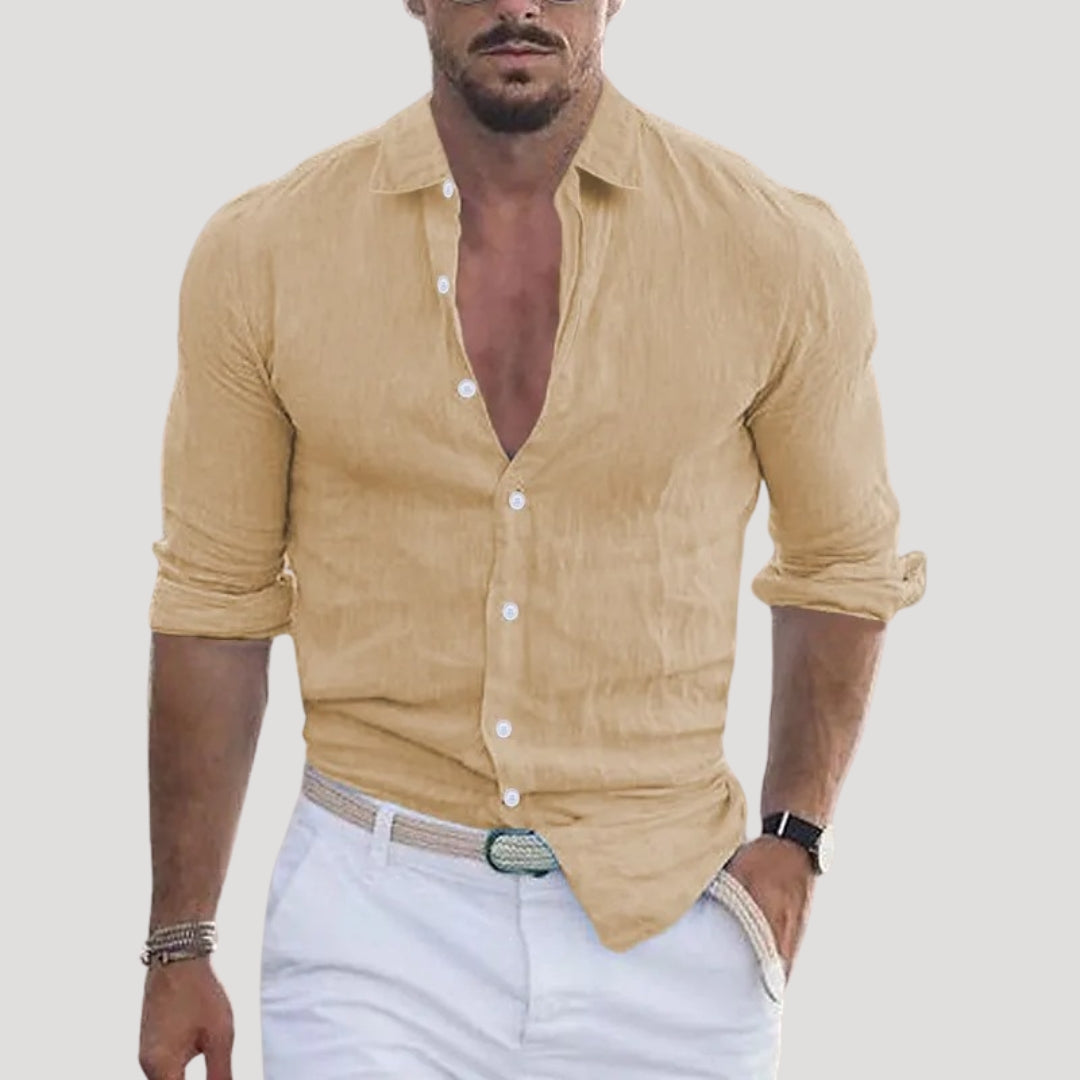 Camicia casual in lino a maniche lunghe da uomo