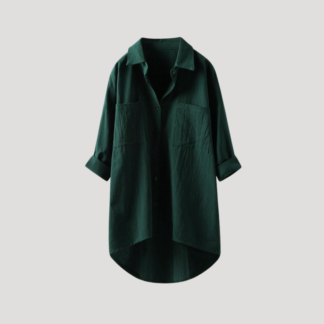Camicia blusa lunga oversize con bottoni e colletto da donna