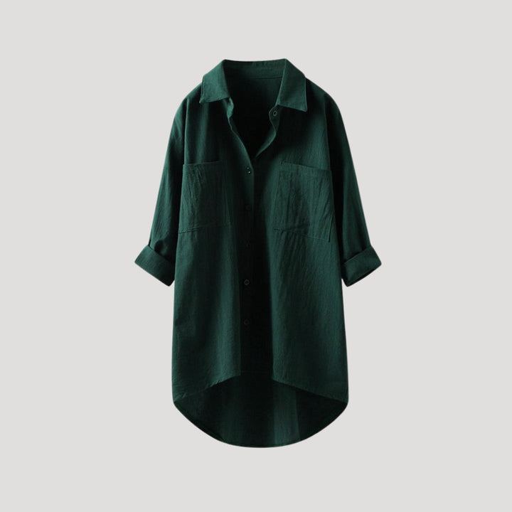 Camicia blusa lunga oversize con bottoni e colletto da donna