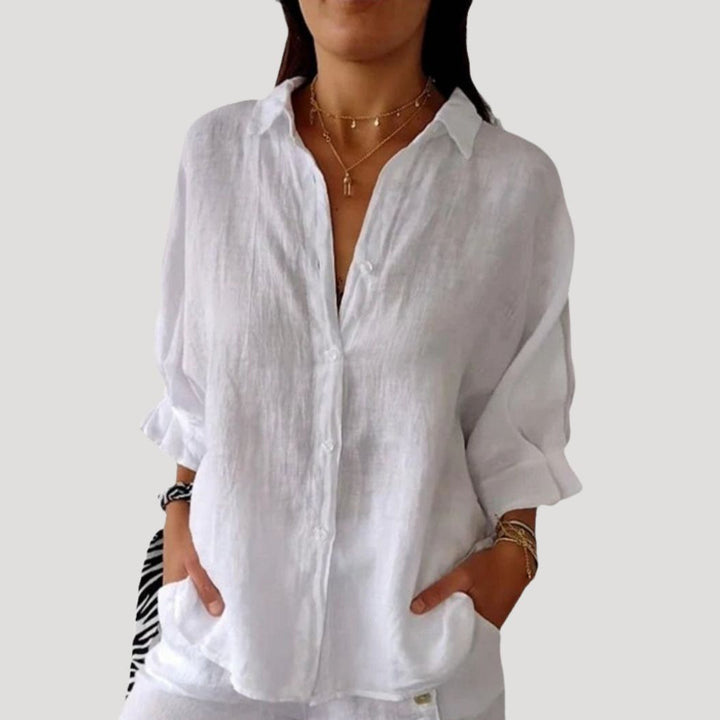 Camicia blusa in lino a maniche lunghe per donna