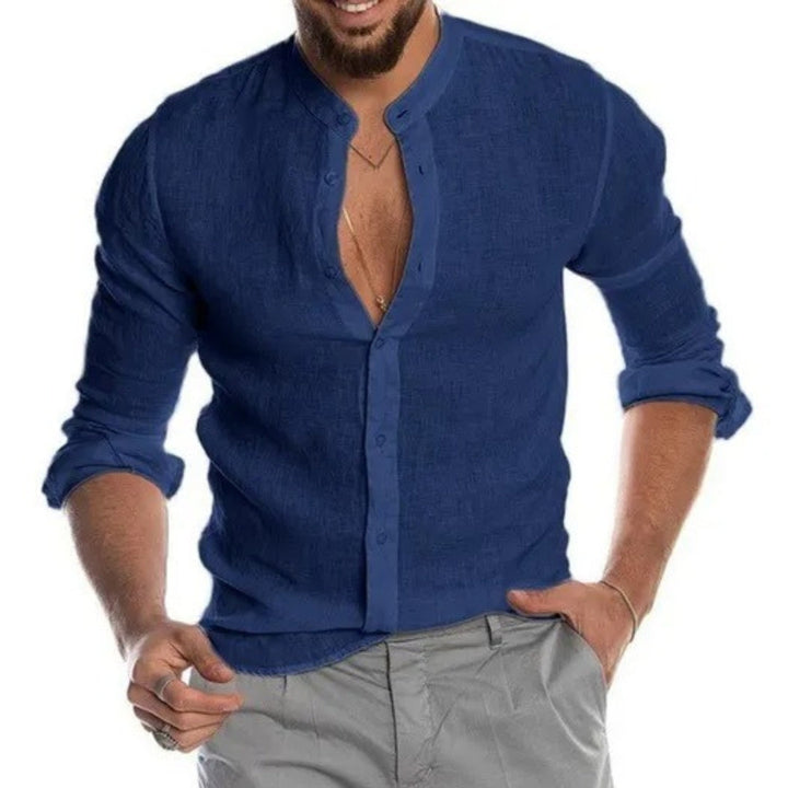 Camicia casual a maniche lunghe con colletto nonna da uomo