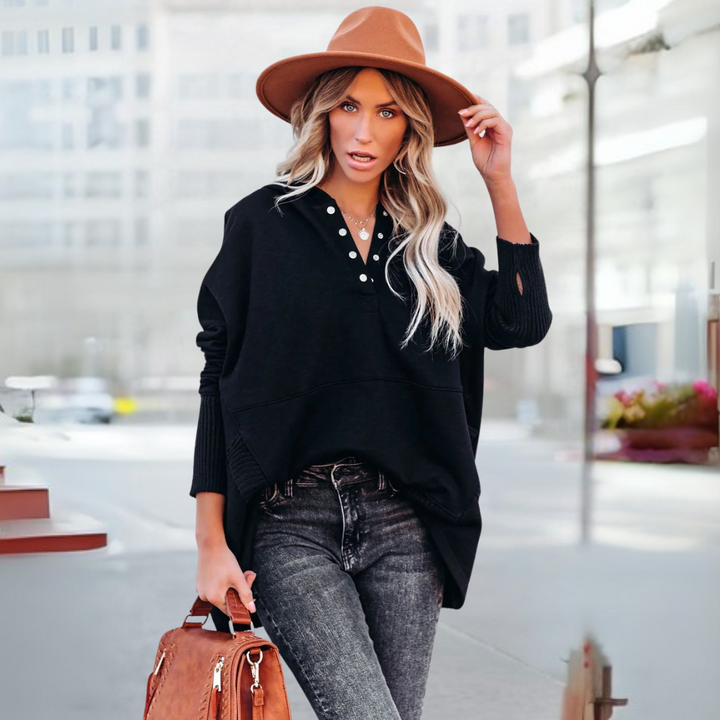 SORAYA™ - Comfy Oversized Hoodie V-Neck Long Sleeve Sweatshirt