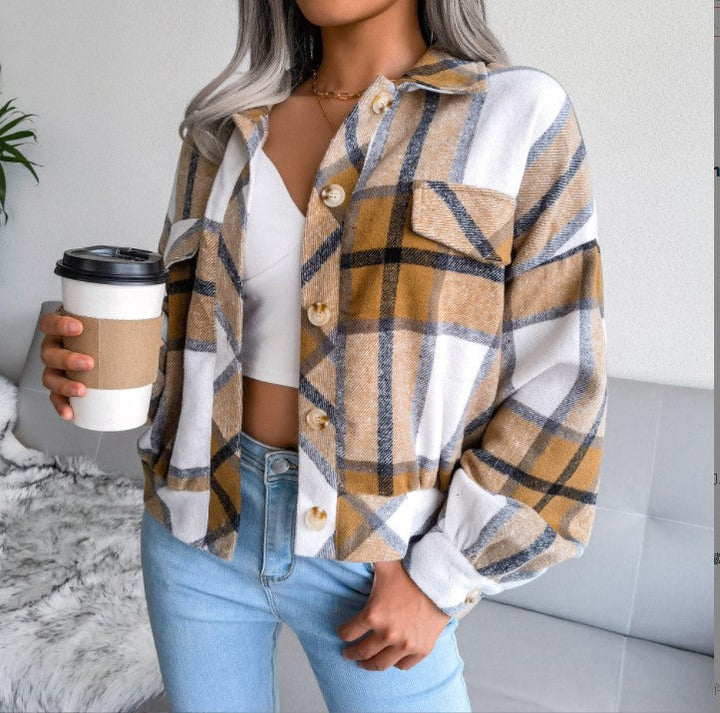 WALA™ - Casual Plaid Button Front Long Sleeve Jacket