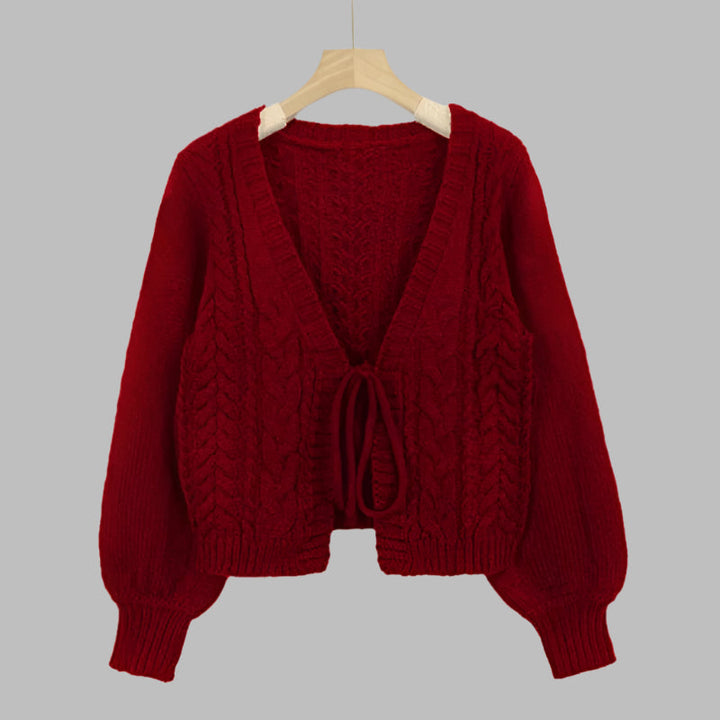 SHERICA™ – Cozy Vintage Chunky Tie-Front Long Sleeve Cardigan
