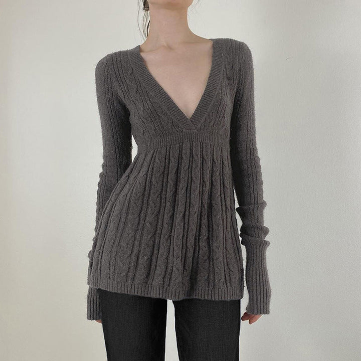 MERYL™ - Classy Long Sleeve V-Neck A-Line Waist Sweater