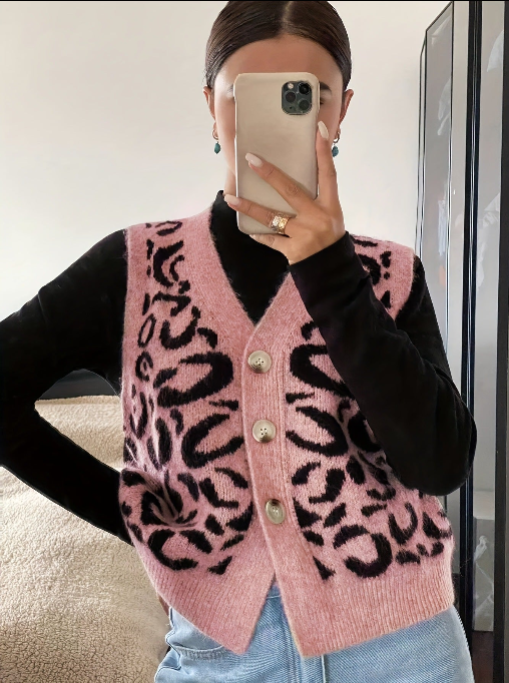 JADE™ - Cozy Leopard Print Sweater Vest for All Seasons